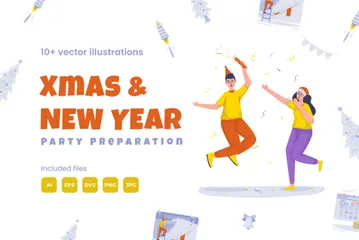 Free Weihnachts- und Neujahrsvorbereitungen Illustrationspack