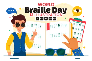 Welt-Braille-Tag Illustrationspack