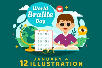 Welt-Braille-Tag Illustrationspack