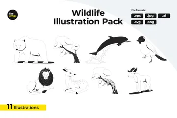 Wild Animals And African Trees Illustration Pack
