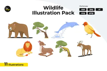 Wild Animals And African Trees Illustration Pack