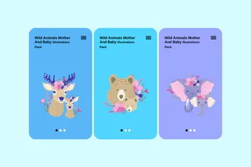 Wildtiere, Mutter, Und, Baby Illustrationspack