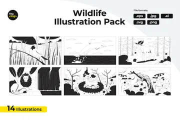 Wildlife Animals In Habitats Illustration Pack