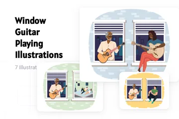 Window Guitar Playing Illustration Pack