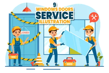 Windows And Doors Service Illustration Pack