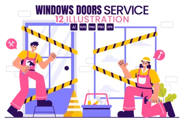 Windows And Doors Service Illustration Pack