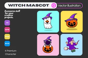 Witch Mascot Illustration Pack