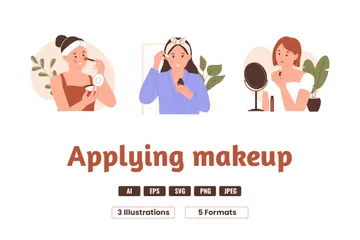 Woman Applying Makeup Illustration Pack