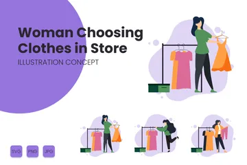 Woman Choosing Clothes Illustration Pack