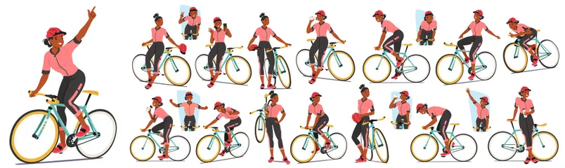 Woman Cyclist Illustration Pack