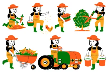 Woman Farmer Illustration Pack