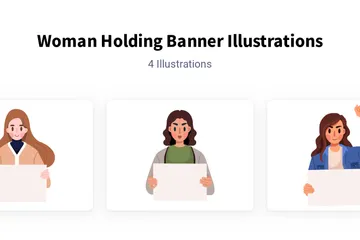 Woman Holding Banner Illustration Pack