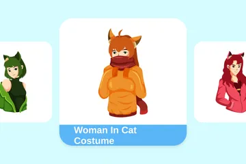 고양이 의상을 입은 여자 일러스트레이션 팩