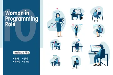 Woman In Programming Illustration Pack