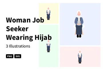 Woman Job Seeker Wearing Hijab Illustration Pack