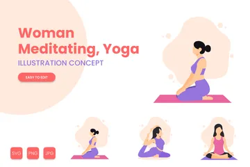 Woman Mediating, Yoga Illustration Pack