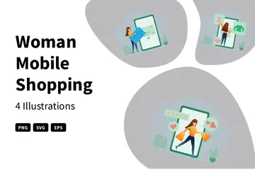 Woman Mobile Shopping Illustration Pack
