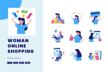 Woman Shopping Online Illustration Pack
