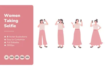 Woman Taking Selfie Illustration Pack