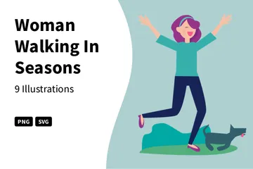 Woman Walking In Seasons Illustration Pack