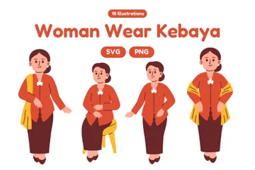 Woman Wear Kebaya Illustration Pack