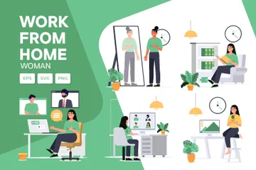 Woman Working From Home Illustration Pack