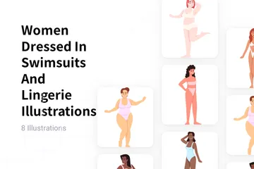 Women Dressed In Swimsuits And Lingerie Illustration Pack