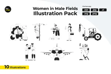 Women In Male Dominated Fields Of Work Illustration Pack