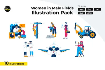 Women In Male Dominated Fields Of Work Illustration Pack