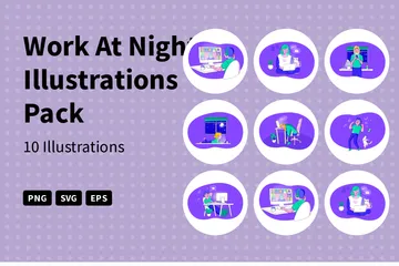 Work At Night Illustration Pack