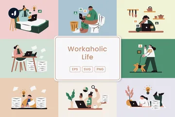 Workaholic-Leben Illustration Pack