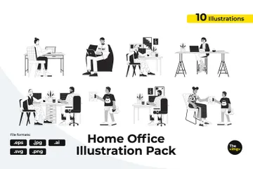 Working At Home Office Illustration Pack
