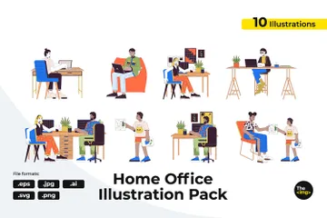 Working At Home Office Illustration Pack