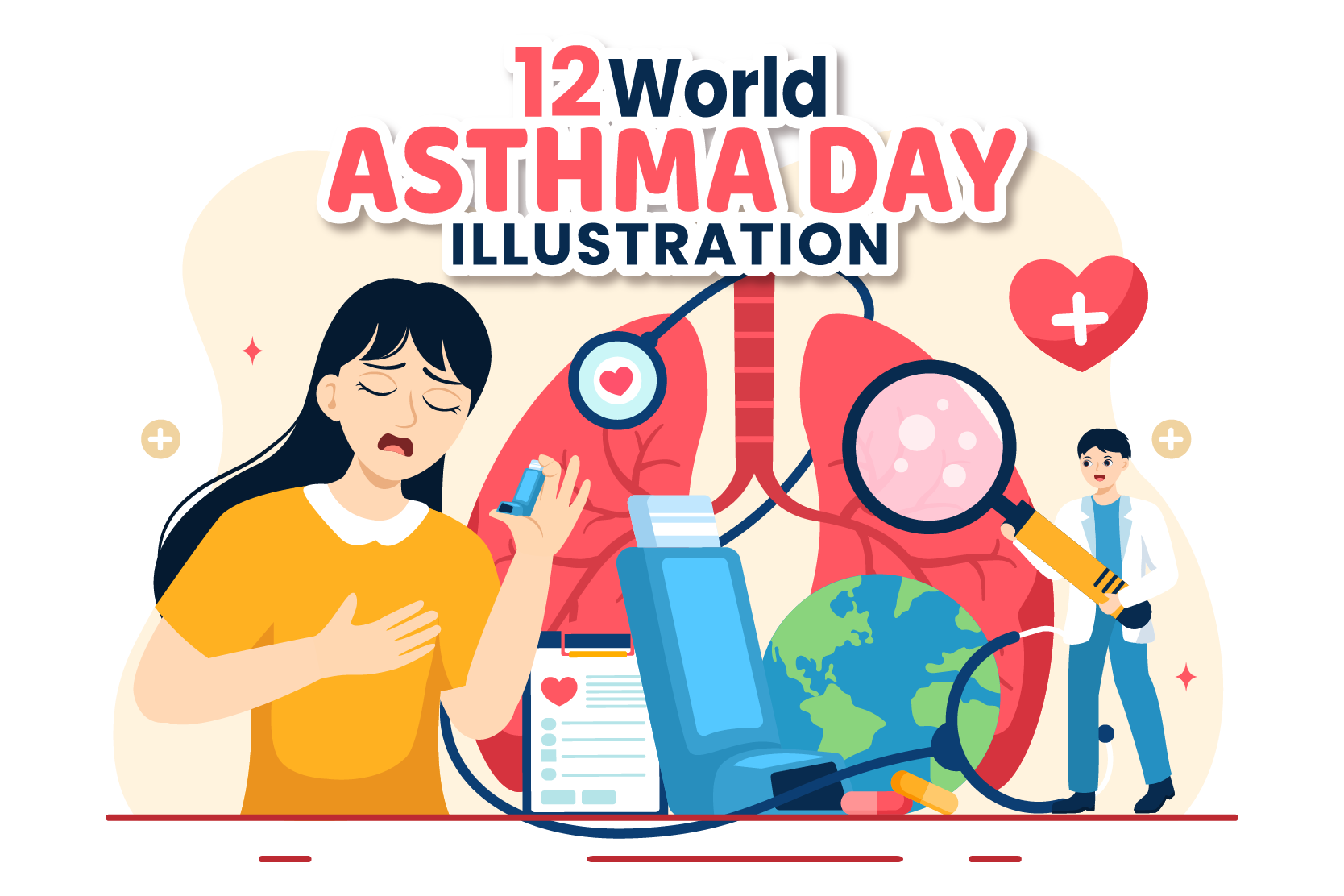 Premium World Asthma Day Illustration pack from Healthcare & Medical
