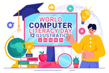 World Computer Literacy Day Illustration Pack