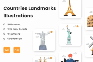 World Countries Landmarks Illustration Pack