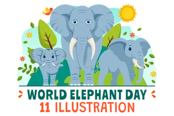 World Elephant Day Illustration Pack
