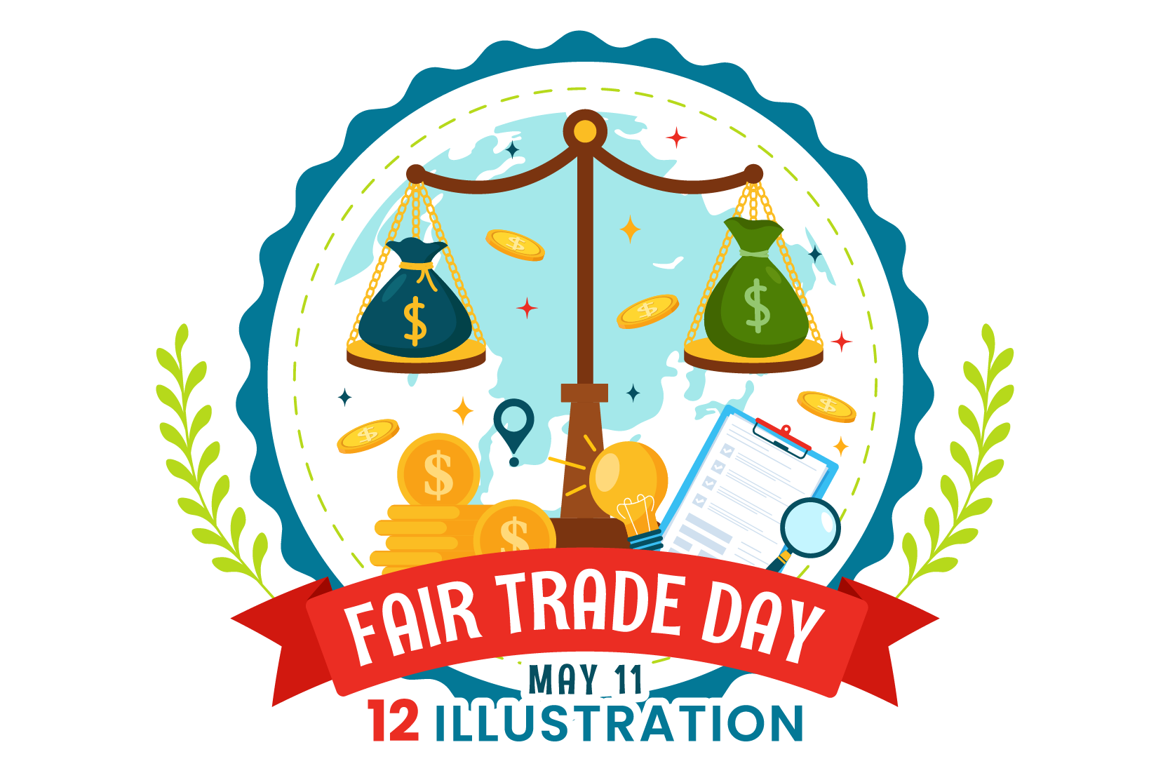 Premium World Fair Trade Day Illustration pack from Business Illustrations