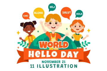 World Hello Day Illustration Pack