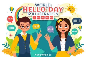 World Hello Day Illustration Pack