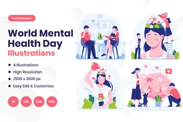World Mental Health Day Illustration Pack