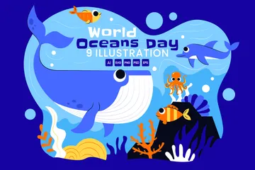 World Oceans Day Illustration Pack