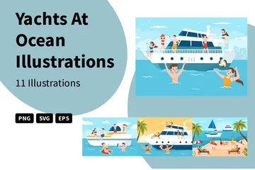 Yachts At Ocean Illustration Pack