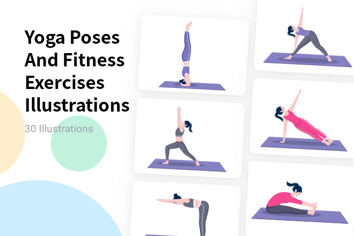 Yoga Poses And Fitness Exercises Illustration Pack - 29 Gym & Fitness ...