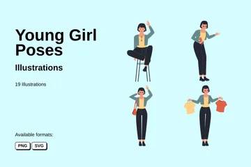 Young Girl Poses Illustration Pack