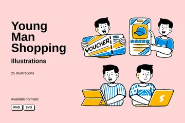 Young Man Shopping Illustration Pack