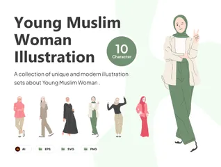 若いイスラム教徒の女性 イラストパック