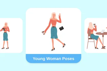 Young Woman Poses Illustration Pack