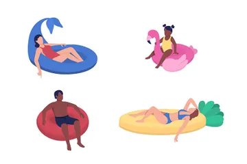 Youngsters Floating In Inflatable Floats Illustration Pack