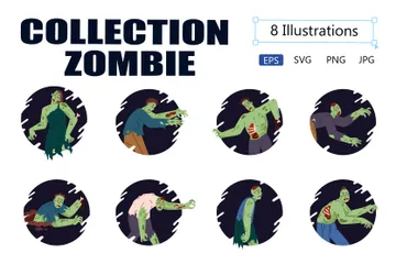 Zombies verts enfermés dans un cadre rond noir Pack d'Illustrations